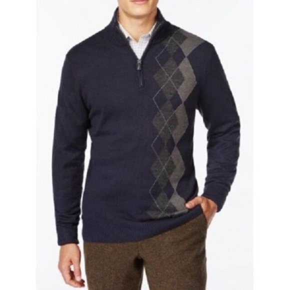 NWT Navy Side Argyle Pull Over Quarter Zip Sweater - Picture 9 of 10
